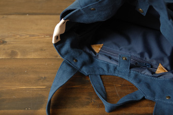 倉敷帆布多ポケット2Way肩掛けトートバッグ<ブルー>の内布