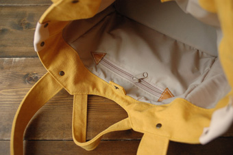 倉敷帆布多ポケット2Way肩掛けトートバッグ<マスタード>の内布